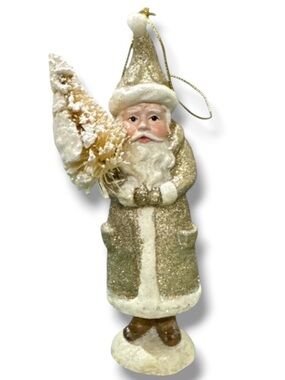 Christmas Ornament Holiday Santa Claus Gold Glitter Snow Tree Figurine
